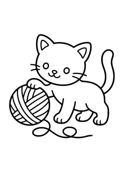 Printable coloring page of kitten with a ball of yarn