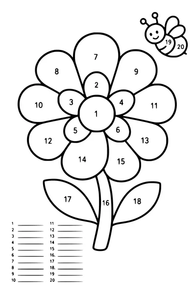 Coloring page of a flower divided into twenty numbered regions