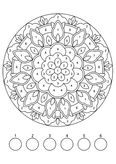 Coloriage par numéros : mandala avec cases numérotées