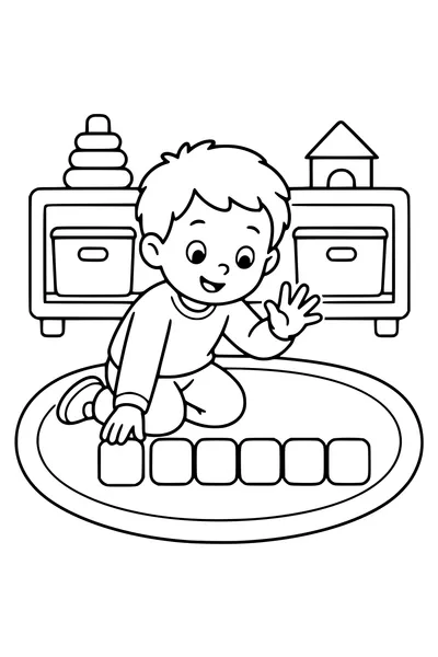 Kostenloses Schul-Ausmalbild: Kleinkind zählt Spielbausteine