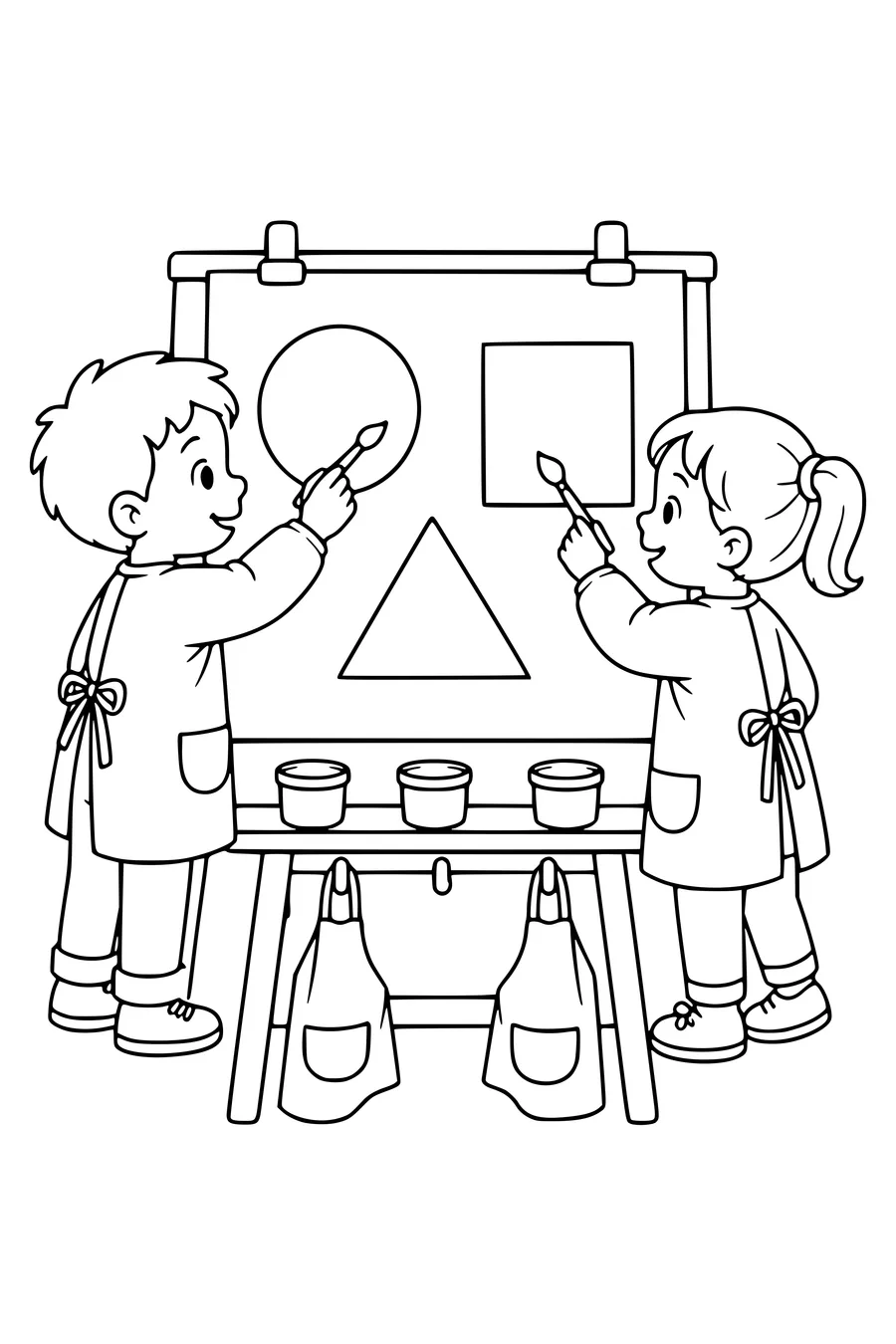 Coloriage scolaire gratuit : enfants peignent ensemble à l’école