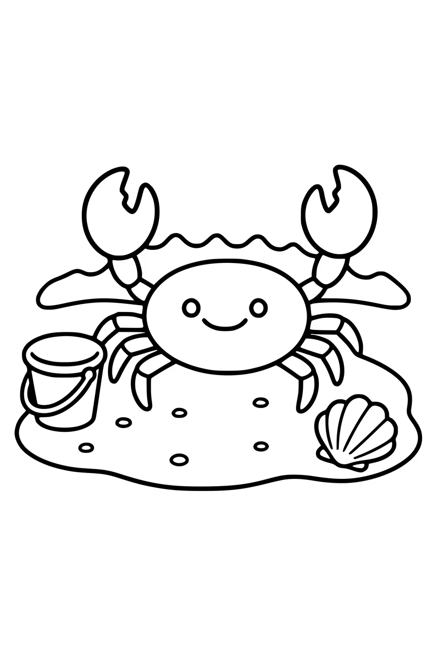 Printable coloring page of crab on the beach