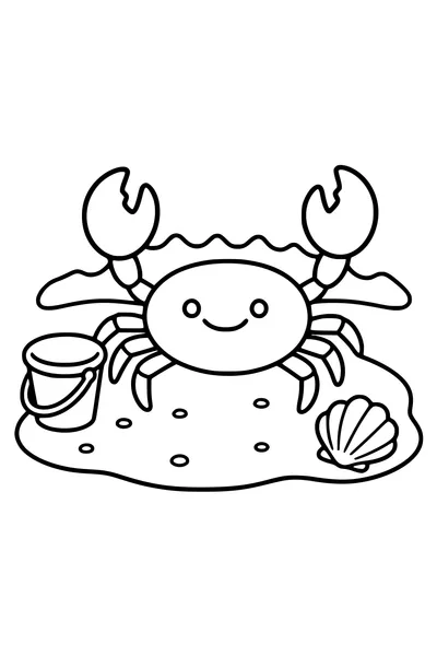 Printable coloring page of crab on the beach