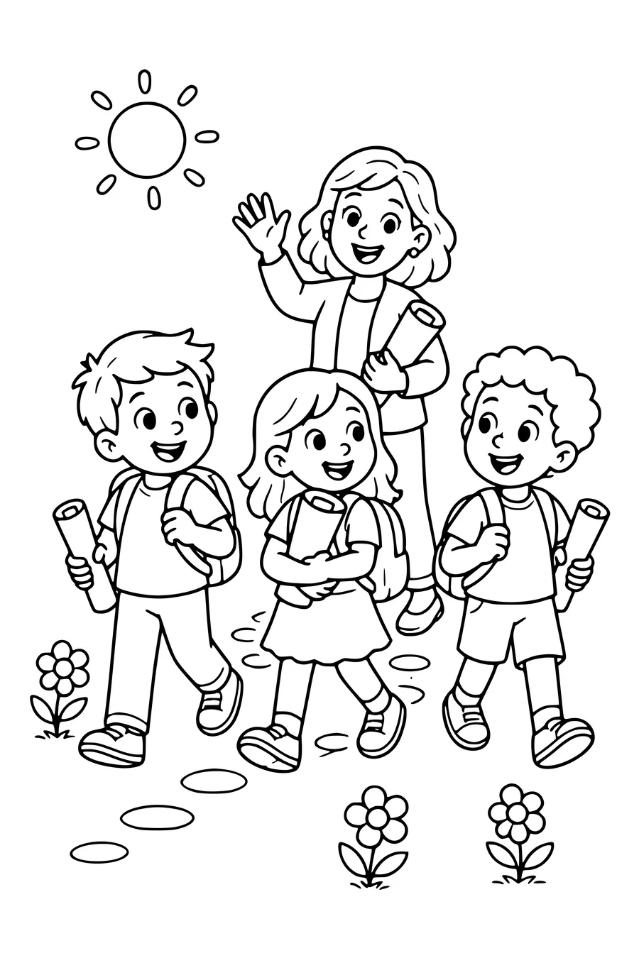 Gratis printbare school kleurplaat van laatste schooldag voor de zomervakantie in de klas