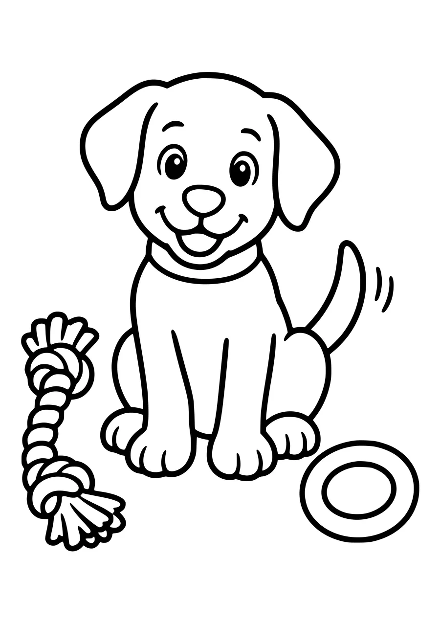 Coloriage imprimable d'un chiot labrador avec jouets
