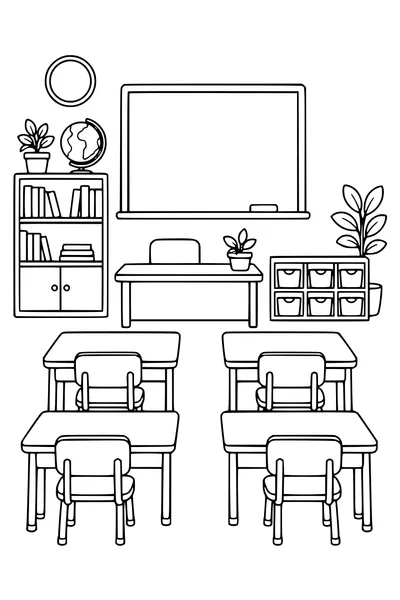 Gratis-Ausmalbild: leeres Klassenzimmer bereit für die Schule