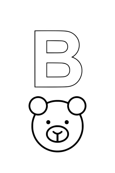Coloring page of a large letter B with a bear