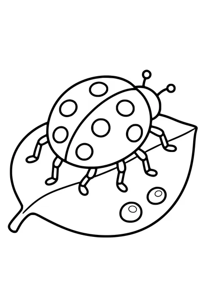 Printable coloring page of ladybird on a leaf