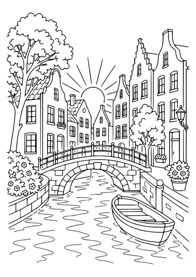 brugse gracht in de ochtend kleurplaat