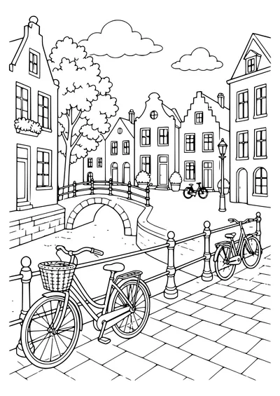 bruges canal on the square coloring page