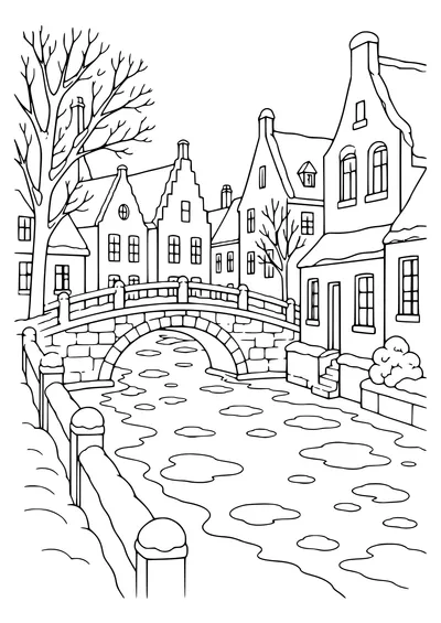 brugse gracht in de winter kleurplaat