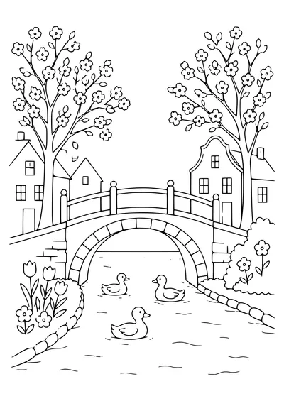 brugse gracht in de lente kleurplaat