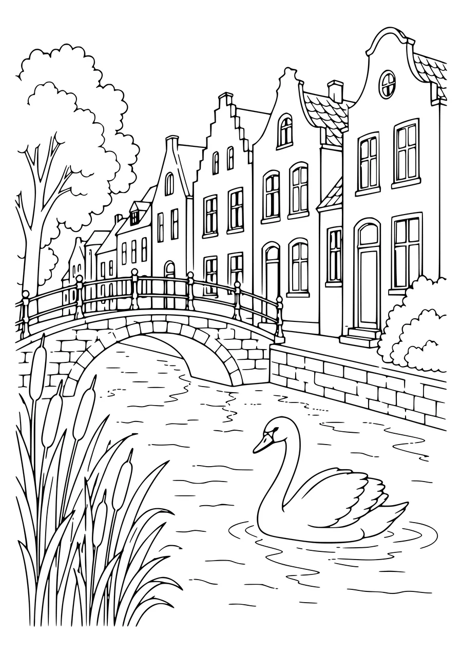 brugse gracht aan het water kleurplaat