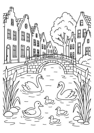 brugse gracht met dieren kleurplaat