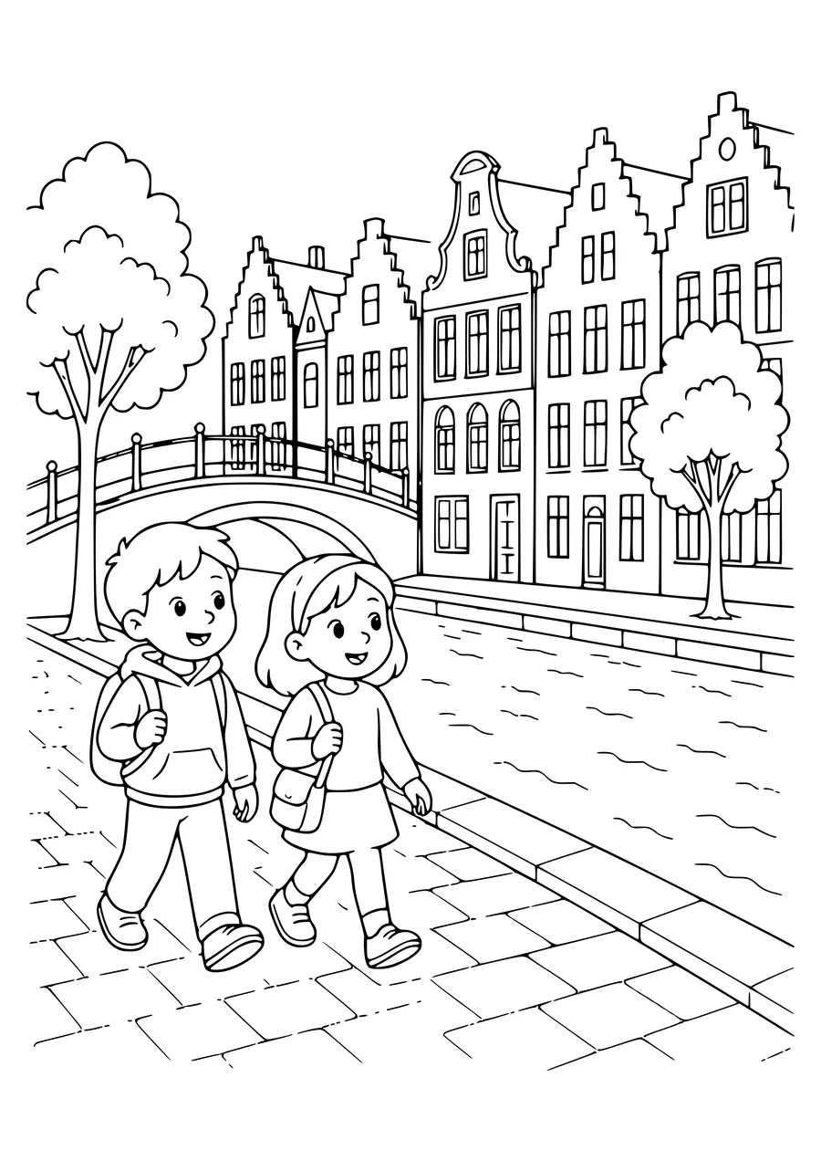 ghent facade with children coloring page
