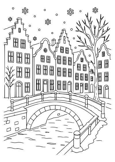 Ghent Facade im Winter kostenlos zum Ausdrucken