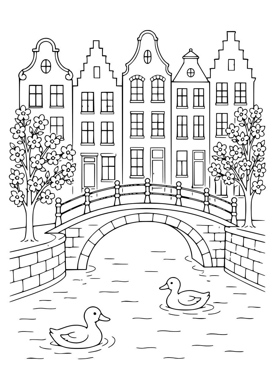 ghent facade in spring coloring page