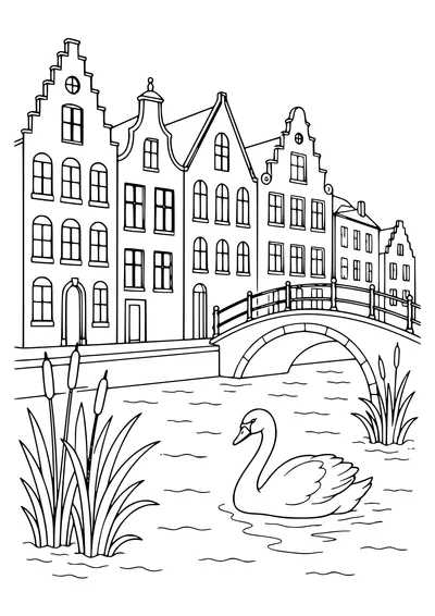 Ghent Facade am Wasser kostenlos zum Ausdrucken
