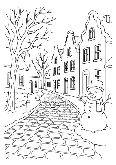 Cobblestone Street en hiver gratuit à imprimer