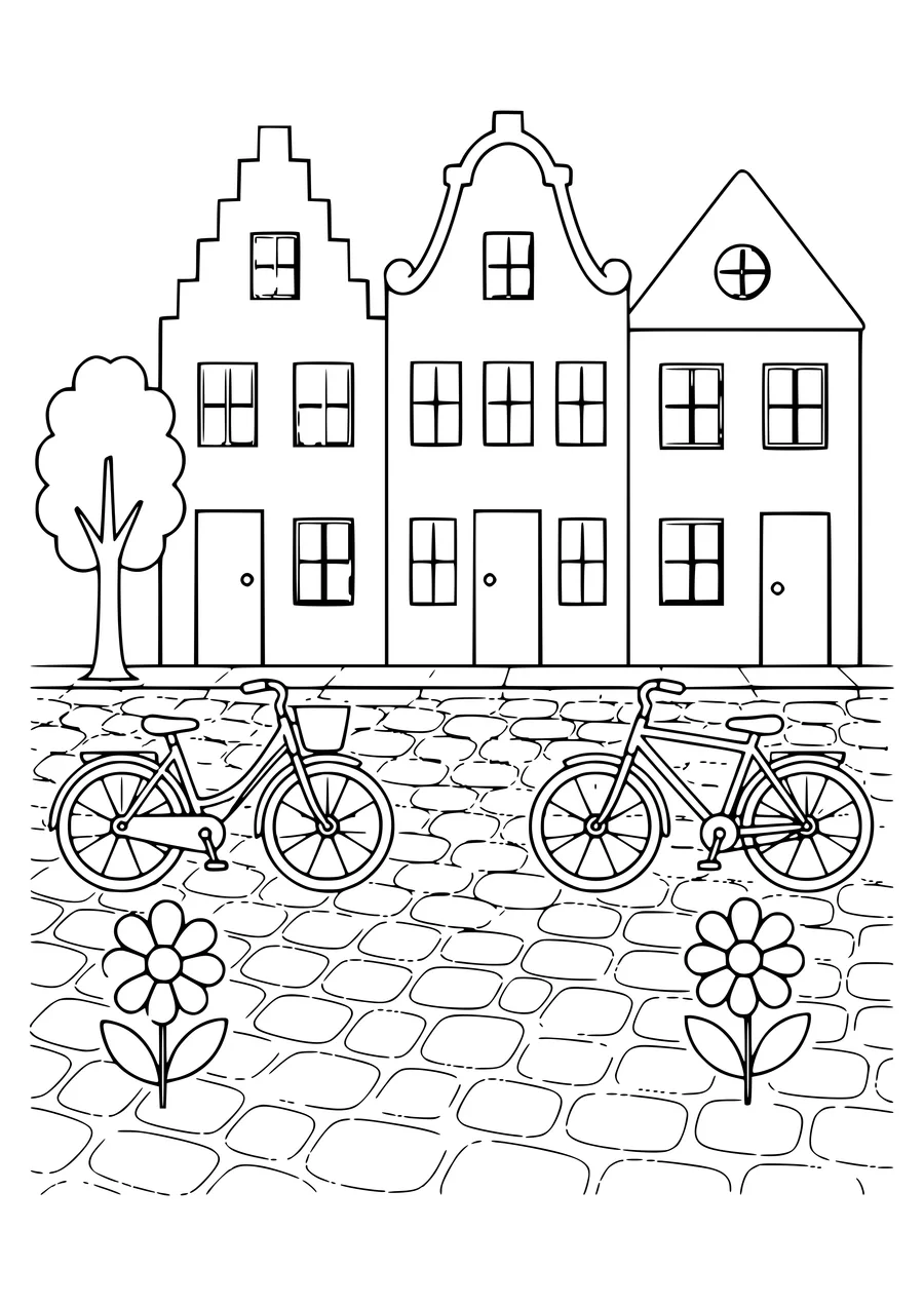 kasseistraat in de lente kleurplaat