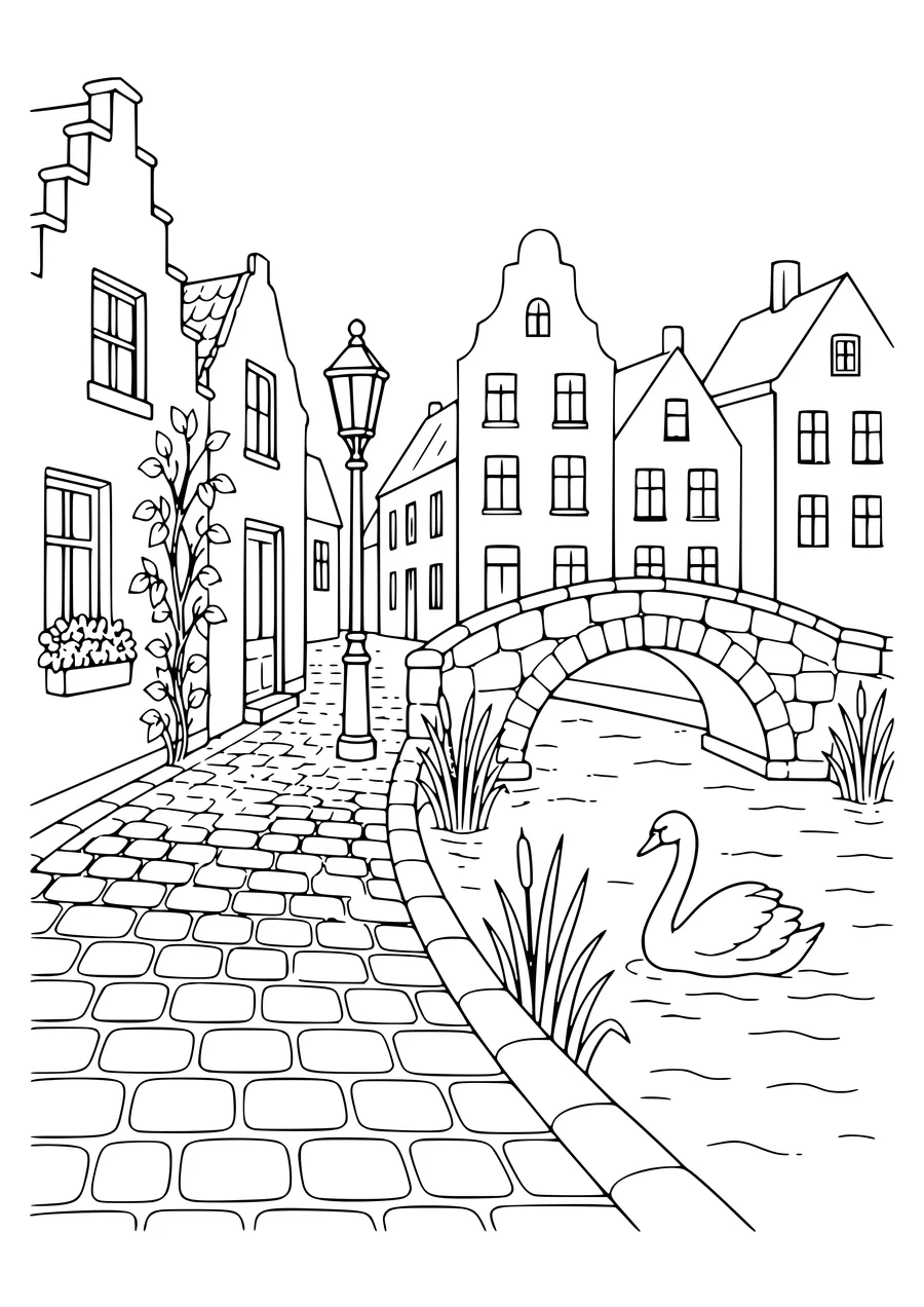 Cobblestone Street près de l’eau gratuit à imprimer
