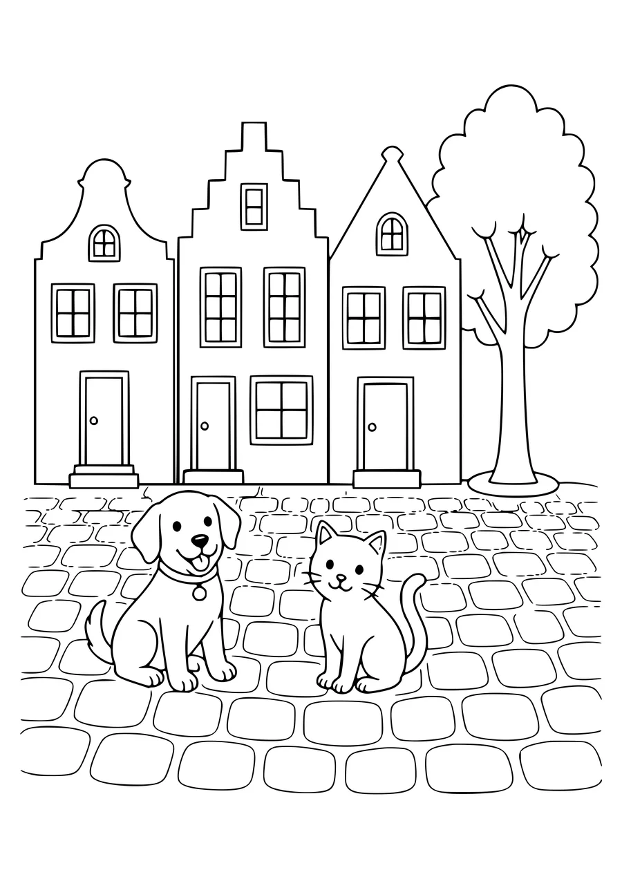 Cobblestone Street avec des animaux gratuit à imprimer