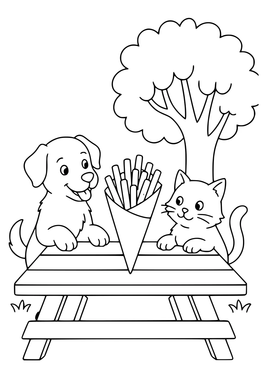 belgian fries with animals coloring page