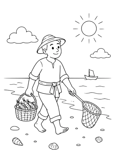 Shrimp Fisher am Morgen kostenlos zum Ausdrucken
