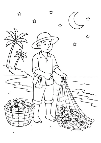 Shrimp Fisher au coucher du soleil gratuit à imprimer