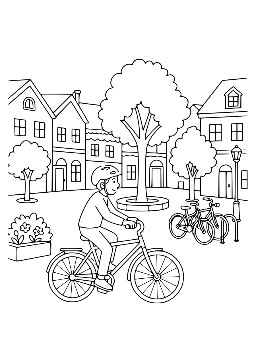 cyclist on cobblestones on the square coloring page
