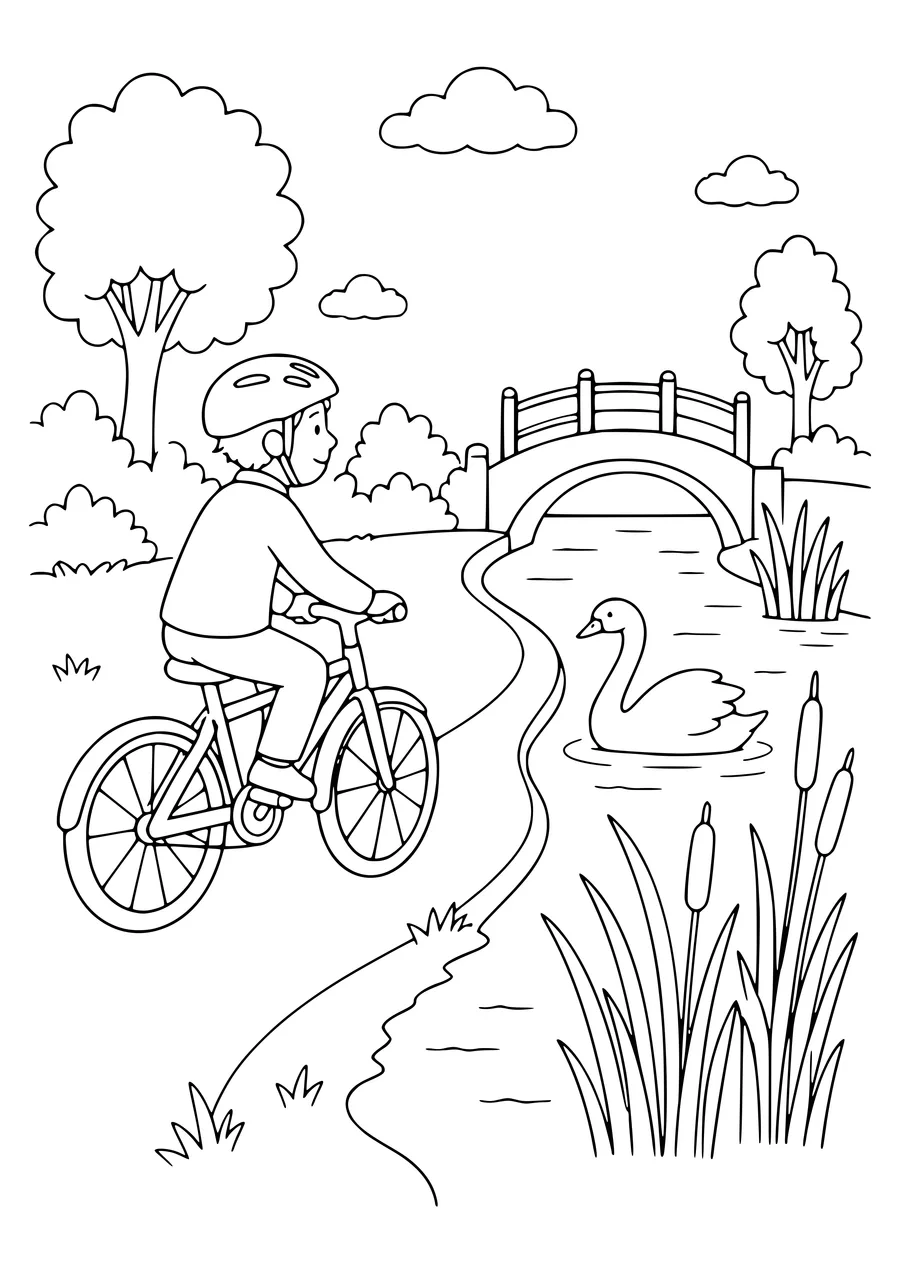 wielrenner op kasseien aan het water kleurplaat