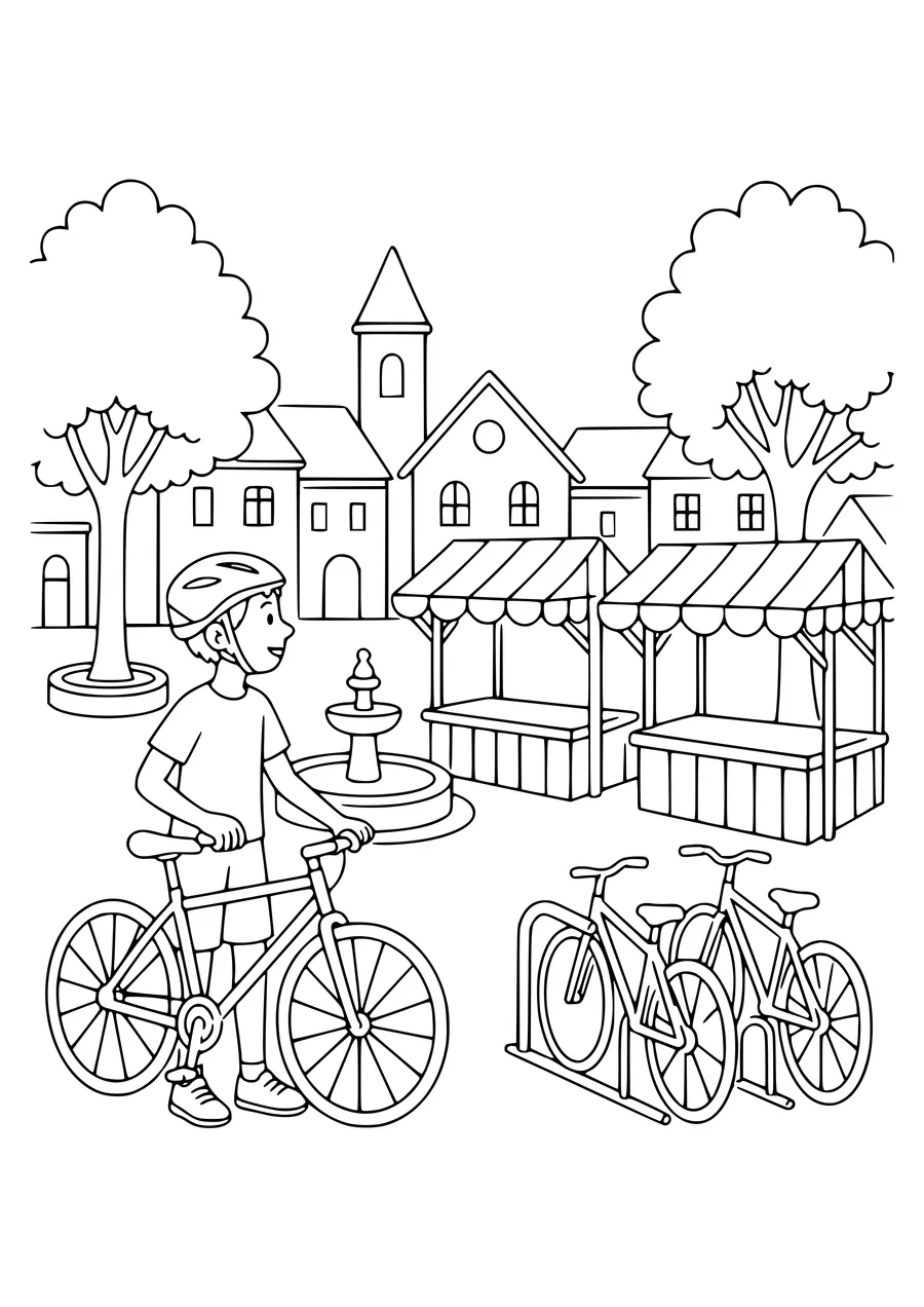 Cyclist on Cobblestones at the market gratuit à imprimer