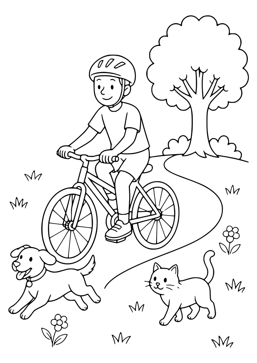 Cyclist on Cobblestones avec des animaux gratuit à imprimer