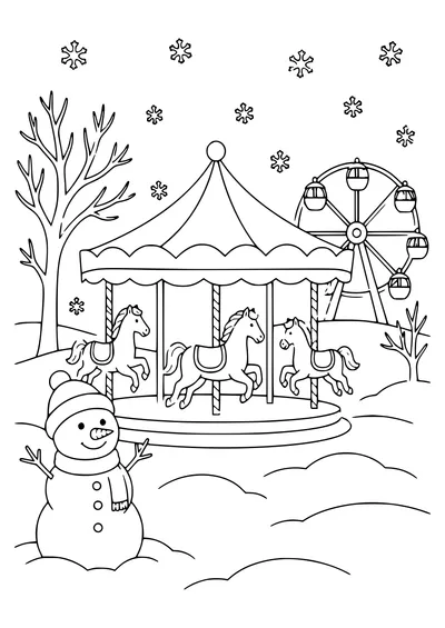 Belgian Fairground im Winter kostenlos zum Ausdrucken