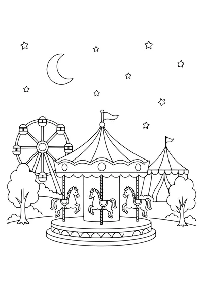 Belgian Fairground bei Sonnenuntergang kostenlos zum Ausdrucken