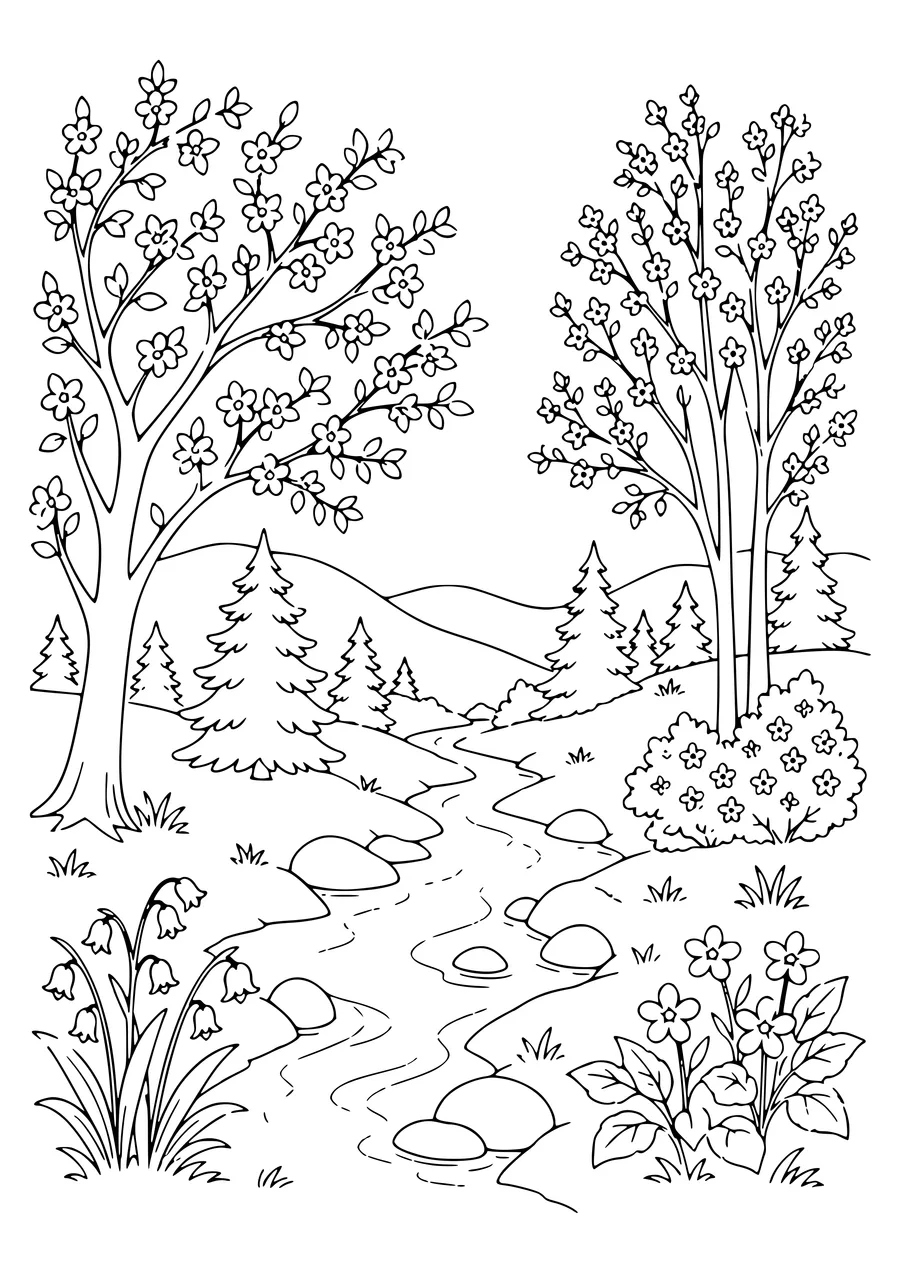 ardennes landscape in spring coloring page