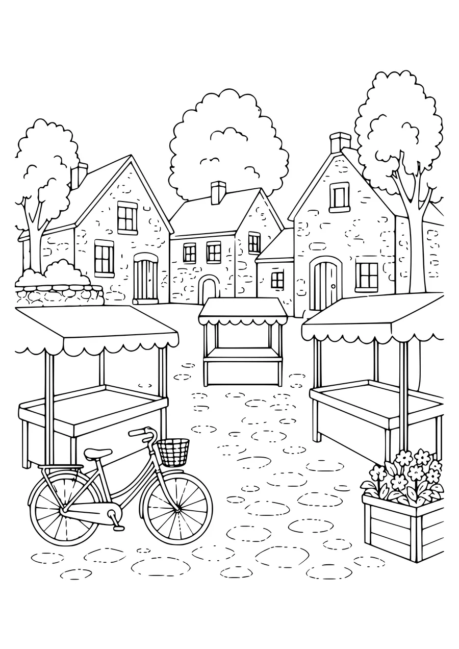 ardennenlandschap op de markt kleurplaat