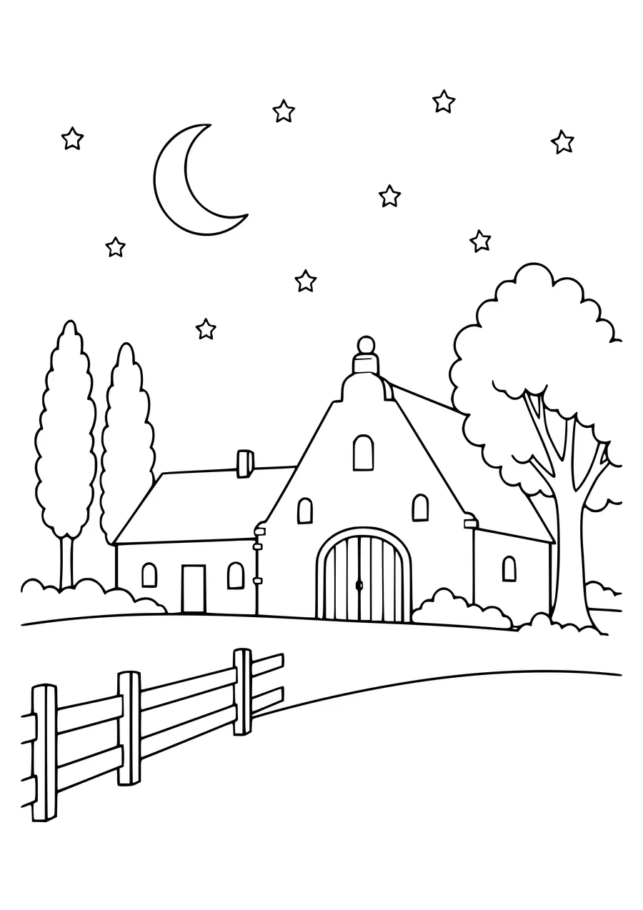 flemish farm at sunset coloring page