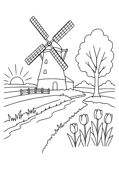 Dutch Windmill le matin gratuit à imprimer