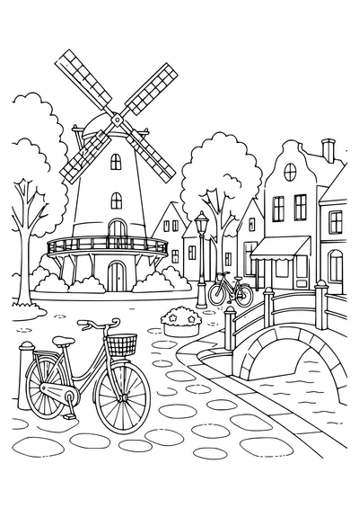 Dutch Windmill sur la place gratuit à imprimer