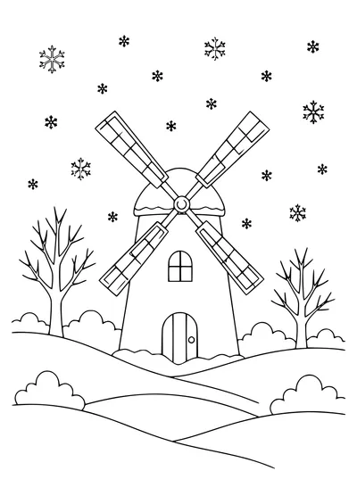 Dutch Windmill en hiver gratuit à imprimer