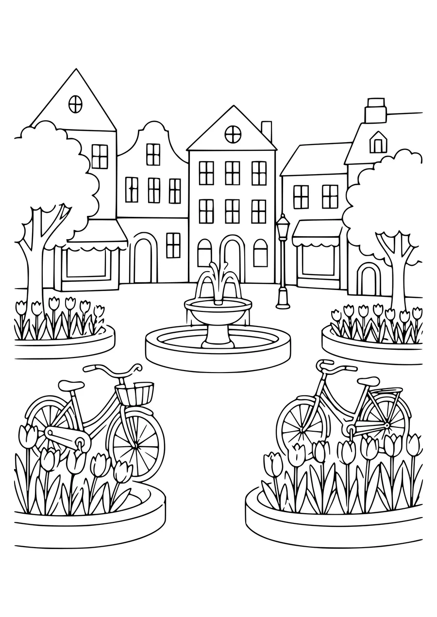 tulip field on the square coloring page