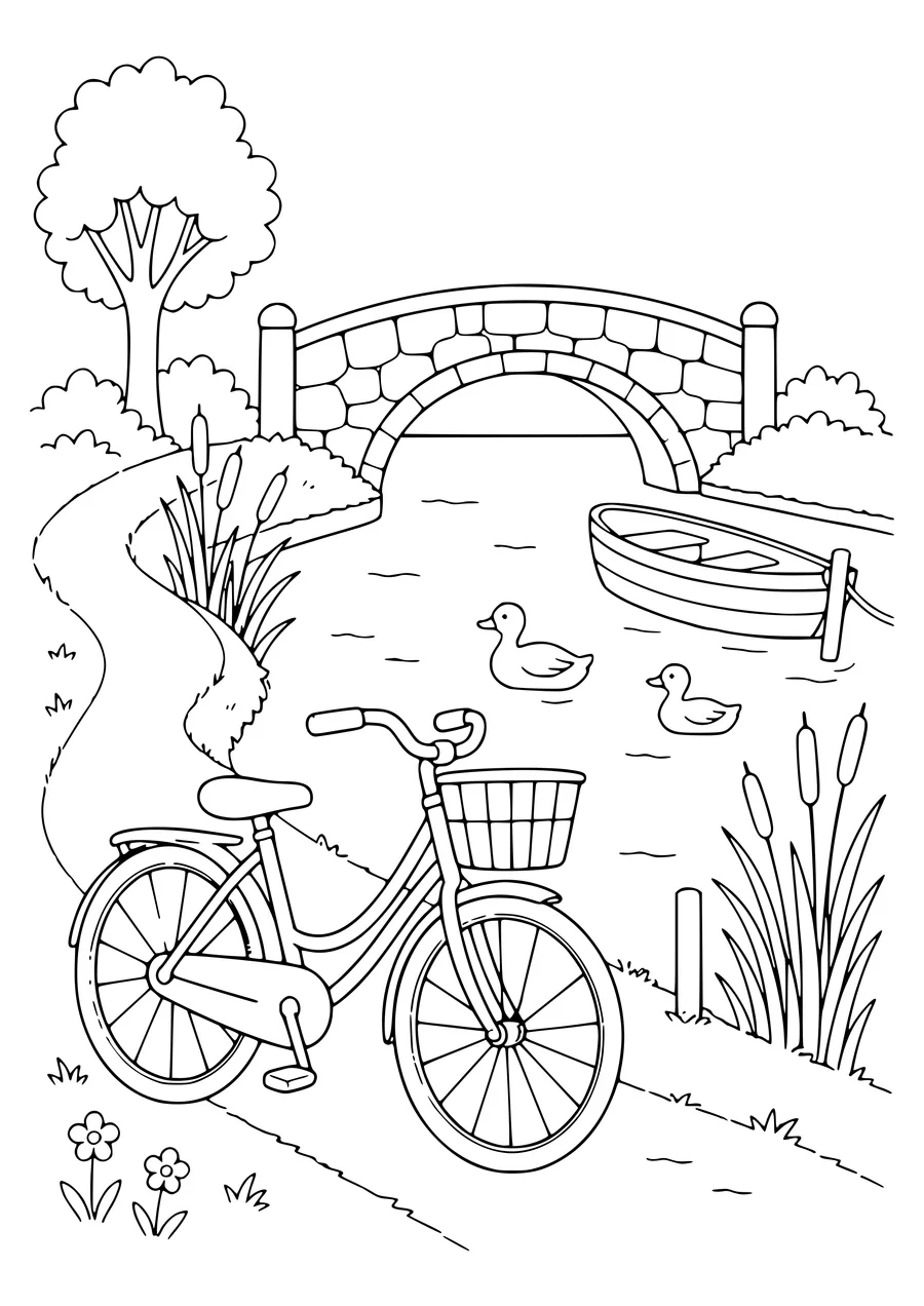 Bicycle in the Netherlands près de l’eau gratuit à imprimer