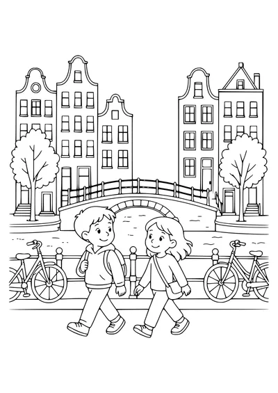 Dutch Canal House avec des enfants gratuit à imprimer