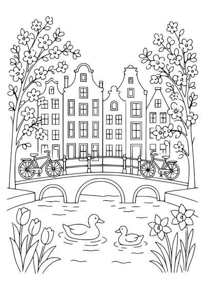 Dutch Canal House au printemps gratuit à imprimer