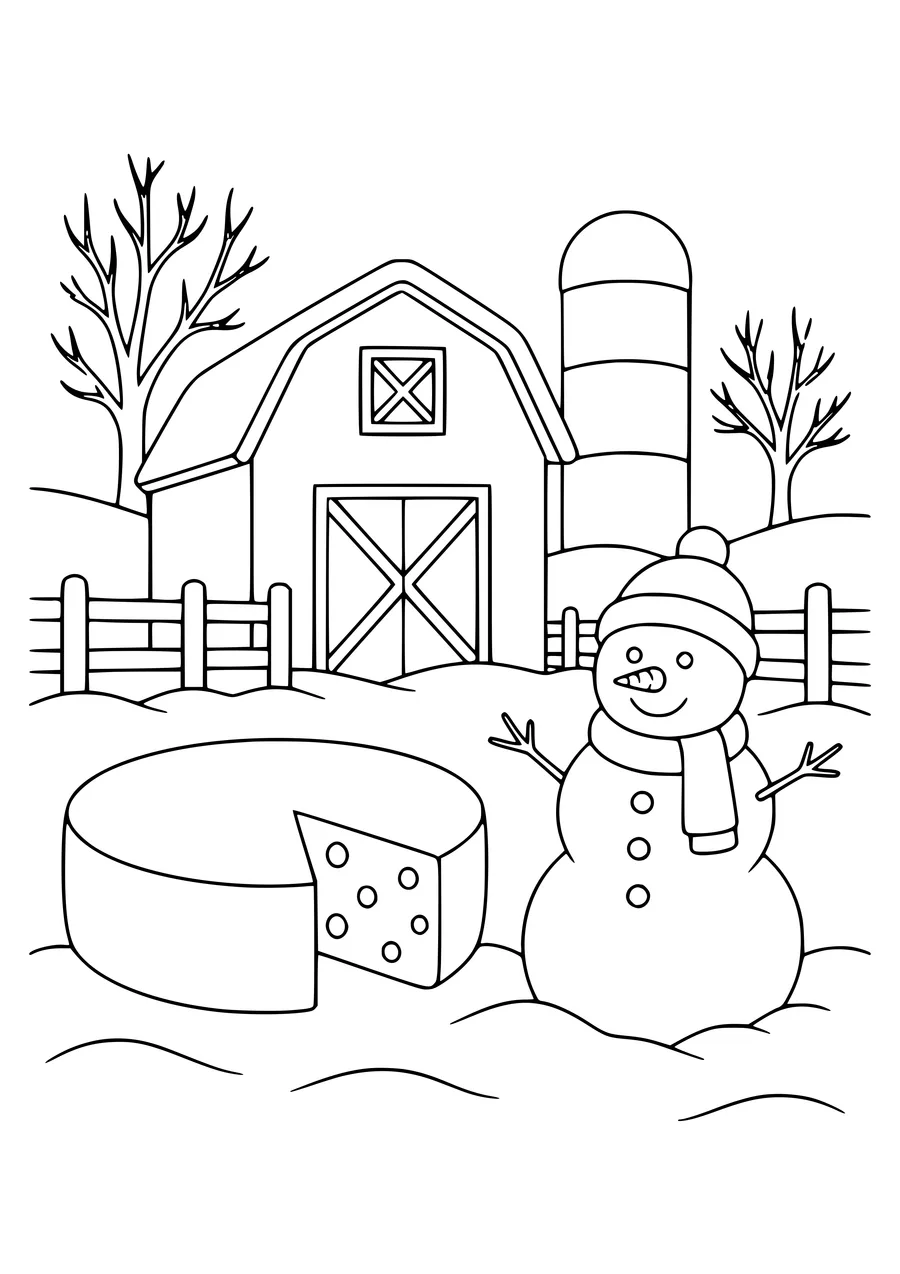 cheese market in winter coloring page