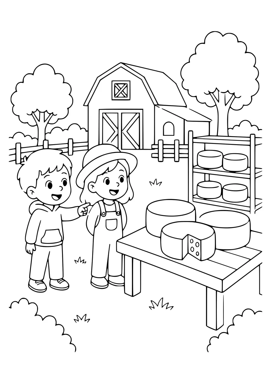 Cheese Market as a children’s Ausmalbild kostenlos zum Ausdrucken