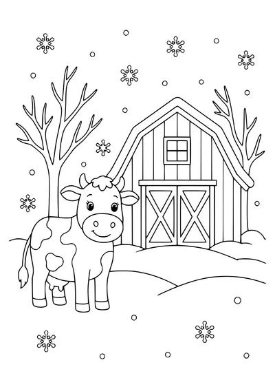 cow in the meadow in winter coloring page