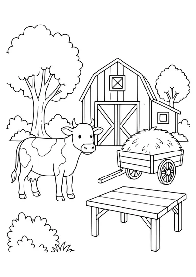 cow in the meadow at the market coloring page
