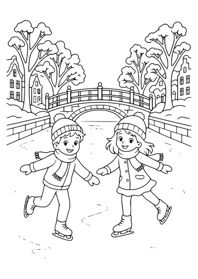 Skating on Ice as a children’s Ausmalbild kostenlos zum Ausdrucken